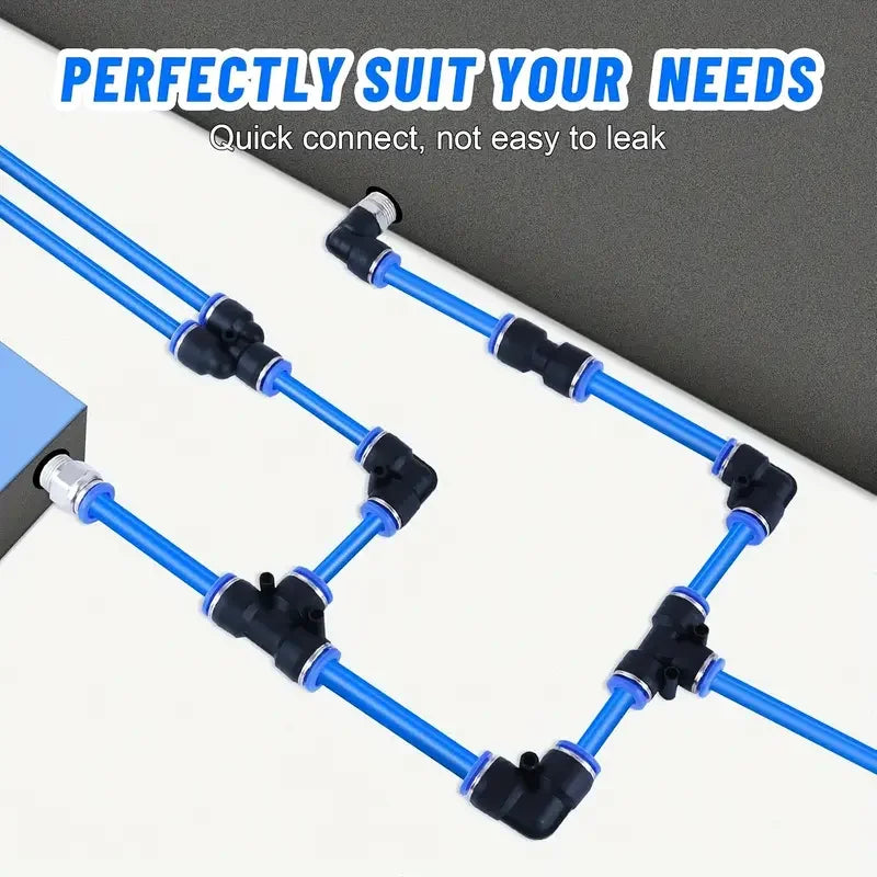 49pcs Quick Connect Air Hose Fittings Kit - Connectors for Pneumatic & Vacuum Systems, Includes Tubing Cutter Quake