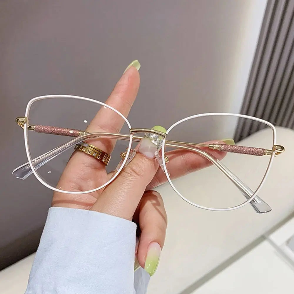 Fashion Vintage Cat Eye Computer Goggles Women Anti Blue Light Glasses Metal Frame Optical Glasses Trendy Office Eyeglasses Quake C04