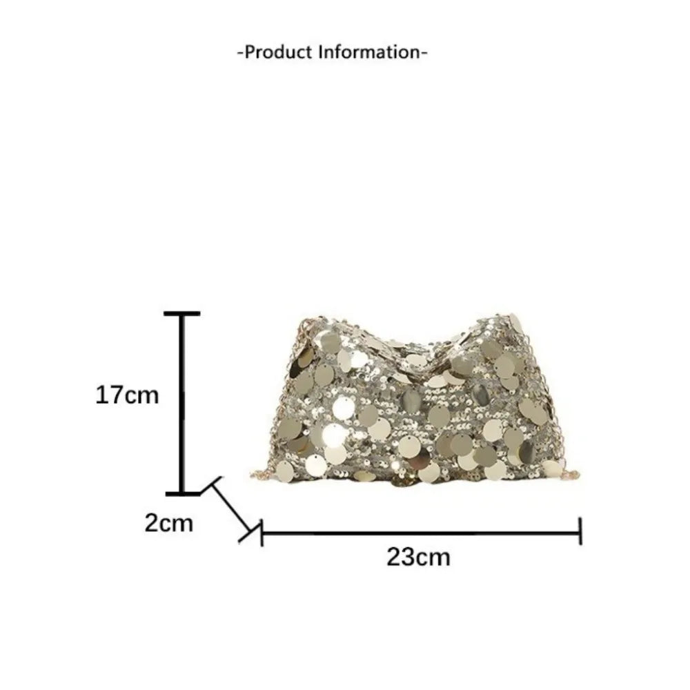Casual Sequin Shoulder Bag Lightweight Large Capacity Chain Crossbody Bag Solid Color Female Handbag For Evening Party Quake