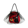 Halloween Princess Candy Bag Witch Pumpkin Embroidered Mesh Tote Drawstring Treat Holder Party Costume Accessory Quake Red A