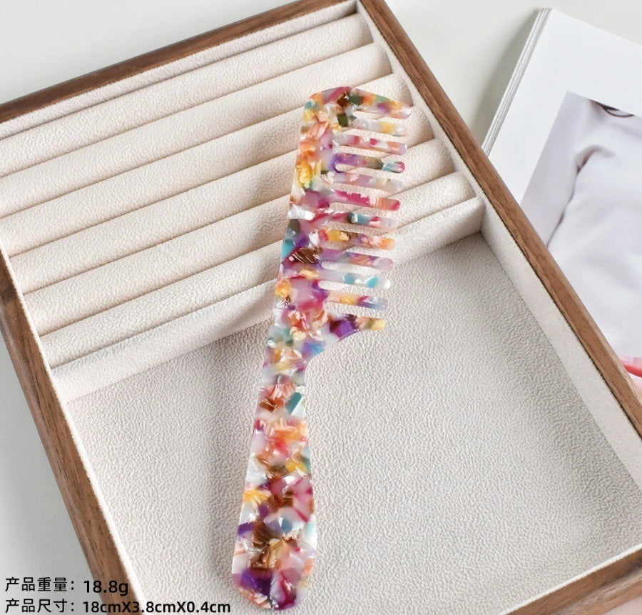 Acetic Acid Wide Teeth Comb Long Handle Women Girls Smooth Hair Comb Portable Traveling Styling Comb Comfortable Holiday Gifts Quake NO.1