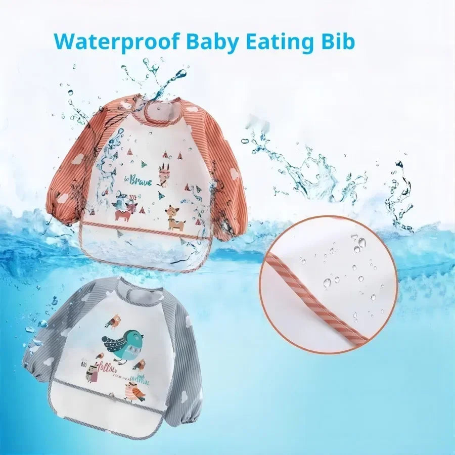 1Pcs Toddler Baby Cartoon Long Sleeve Art Apron Waterproof Eating Smock Infant Animal Smock Soft Baby Bib Burp Clothes Quake