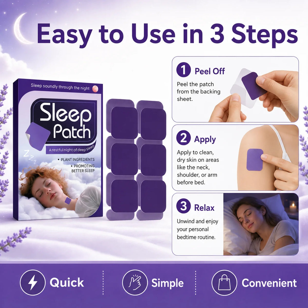 30PCS Sleep Patch Nighttime Wellness Patch Plant-Inspired Comfortable Night Patch for Bedtime Routine Travel Home Quake