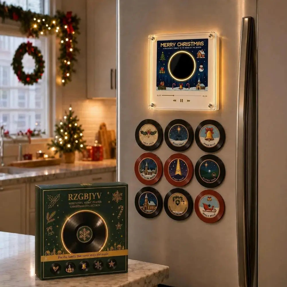 Christmas NFC Magnetic Vinyl Record Player LED Night Light Touch Play Customized Music Acrylic Home Fridge Ornament Quake