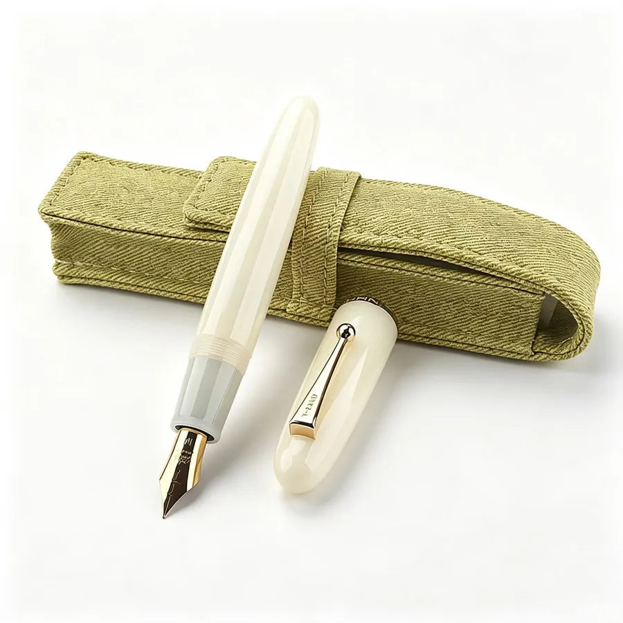 Jinhao 9019 White Resin Fountain Pen Gold Nib Retro Smooth Writing Pen With Green Cloth Pen Sleeve Vintage Office Stationery Quake