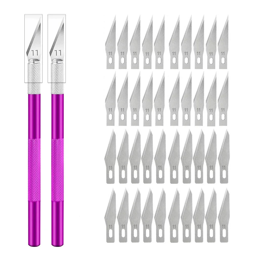 Repair Hand Tools Non-Slip Engraving Metal Knife Kit + 40/10pcs #11 Blades Cutter Craft Knives for Mobile Phone PCB Quake Purple