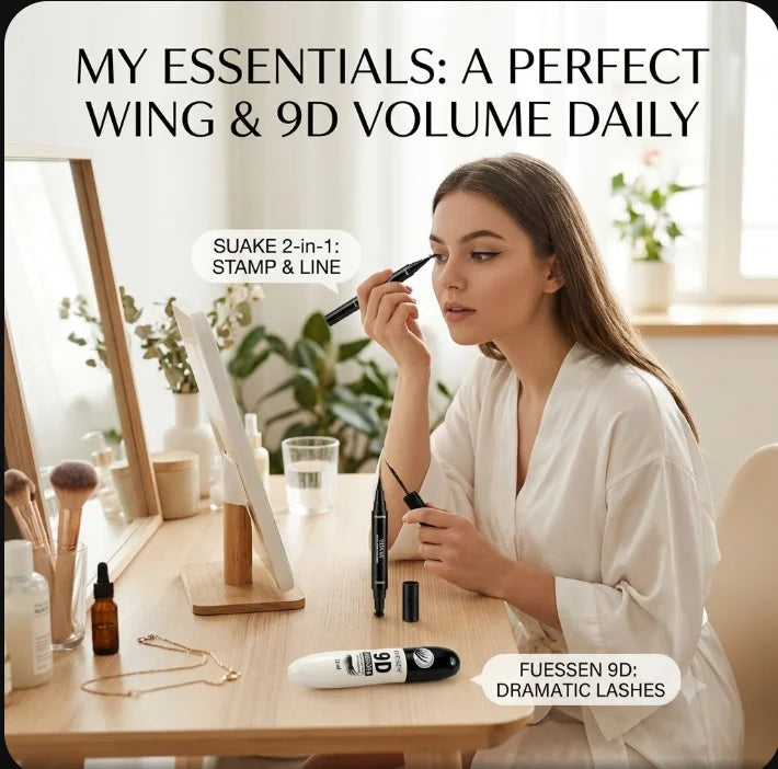 Waterproof Long-Lasting Dual-Ended Eyeliner And 9D Volume Mascara Set for Women Girls Party Festival Stage Eye Makeup Kit Quake 2pcs