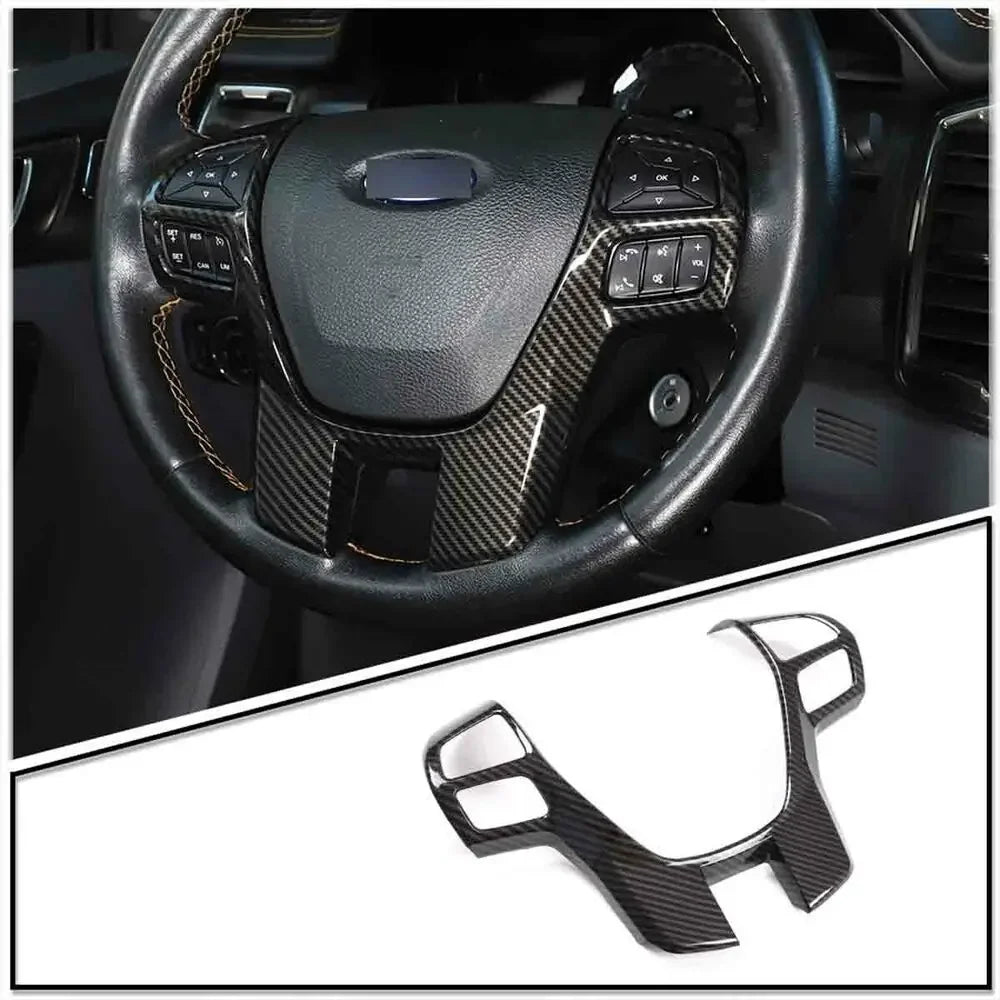 For Ford Everest Ranger 2015-2022 ABS Carbon Fiber Style Inner Car Steering Wheel Cover Trim Button Panel Frame Sticker Decor Quake
