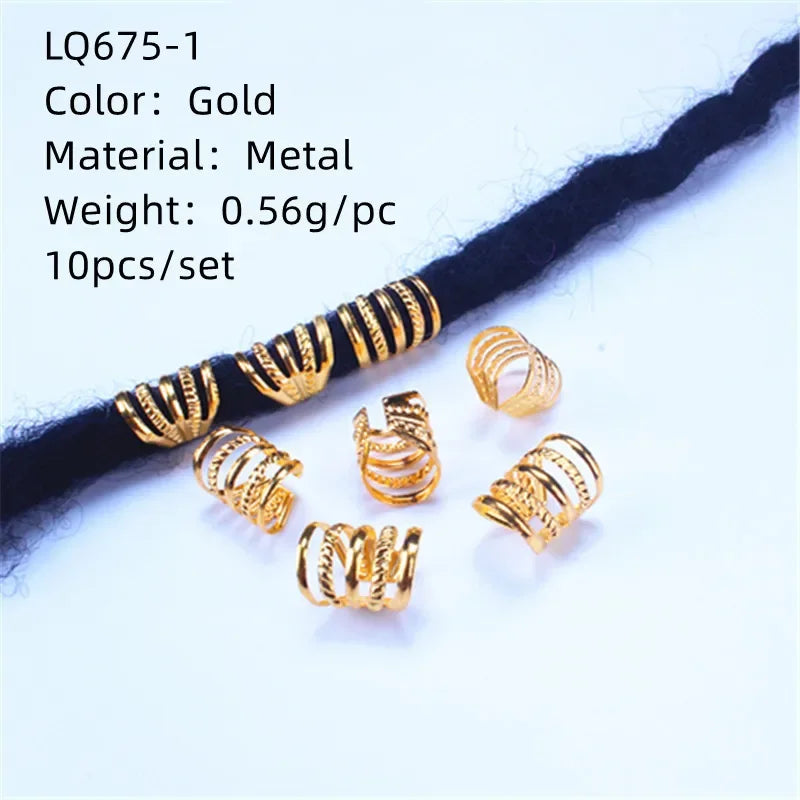 5/10Pcs Gold Charms Diy Hairs Braid Dread Dreadlock Beads Hair Ring Rope Elastic Hair Bands Ponytail Hairstyle Hair Accessories Quake 10pcs NO.2