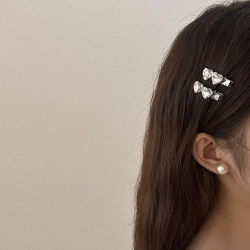 Rhinestone Love Heart Hairpins Y2K Pink Women Girls Sweet Cool Barrettes Women Korean Fashion Hiphop Hair Clip Style Accessories Quake