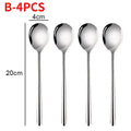 4/1Pcs Large Stainless Steel Spoon Long Handle Soup Spoons Round Scoops for Dinner Dessert Hot Pot Colander Kitchen Tableware Quake B-4PCS