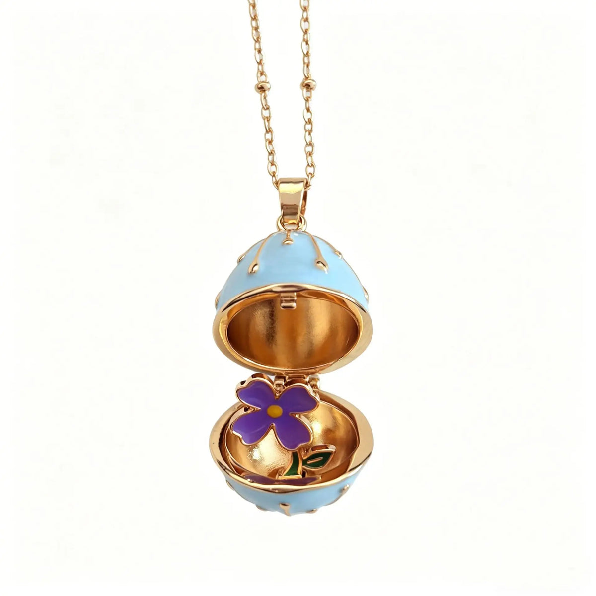 Openable Easter Egg Necklace Exquisite Floral Russian Style Mini Egg Pendant Delicate Fashion Jewelry For Daily Wear Quake Violet necklace