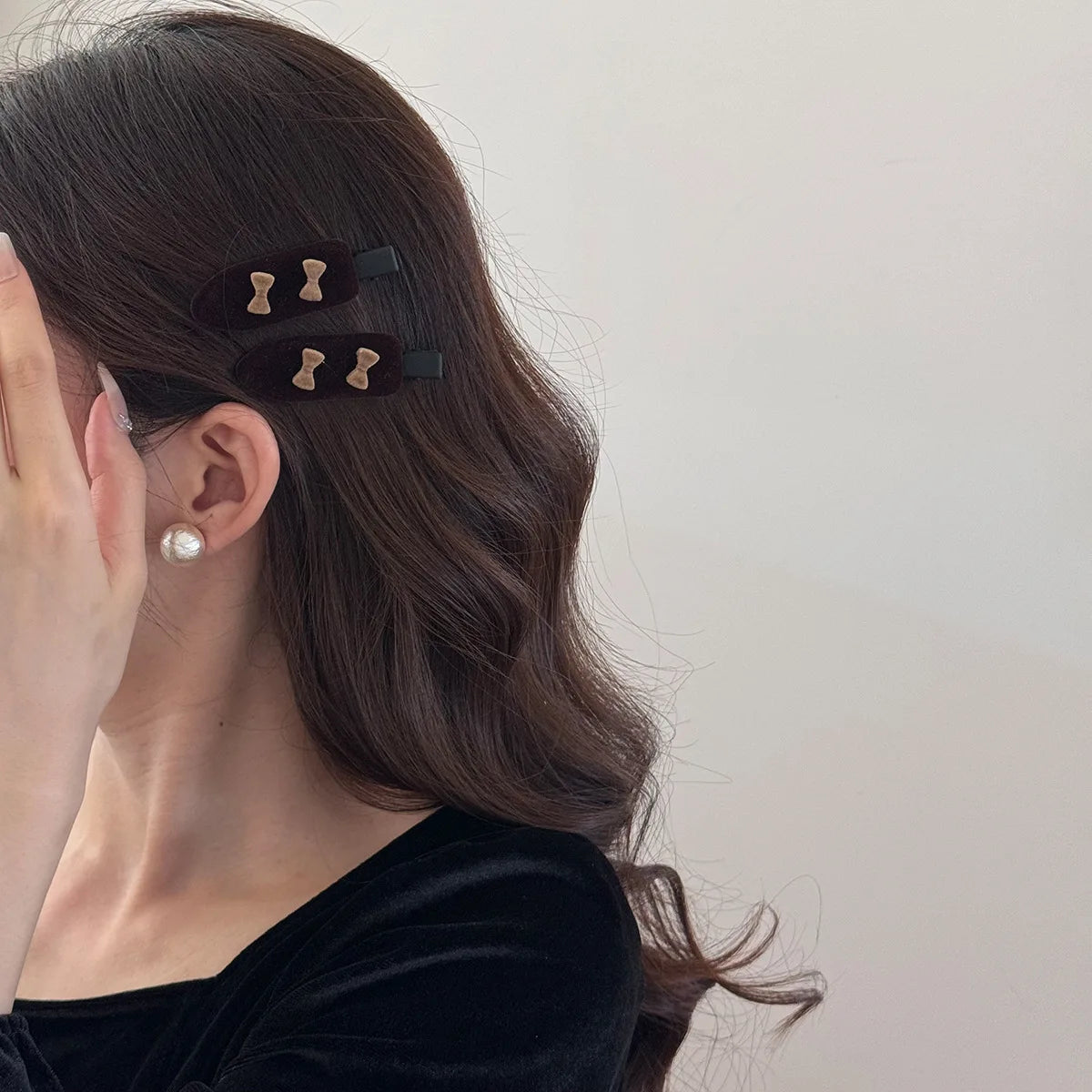 Velvet Bow Hair Side Clip Sweet Exquisite Bangs Hairpin Seamless Broken Hair Clip Temperament Edge Clip Hair Styling Accessories Quake