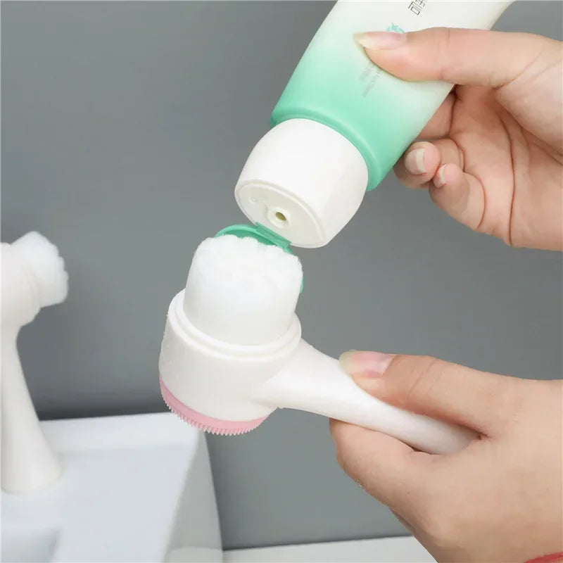 Silicone Facial Facial Cleansing Brush Manual Massage Facial Cleansing Brush Soft Bristles Silicone 3D Double-Sided Face Brushes Quake