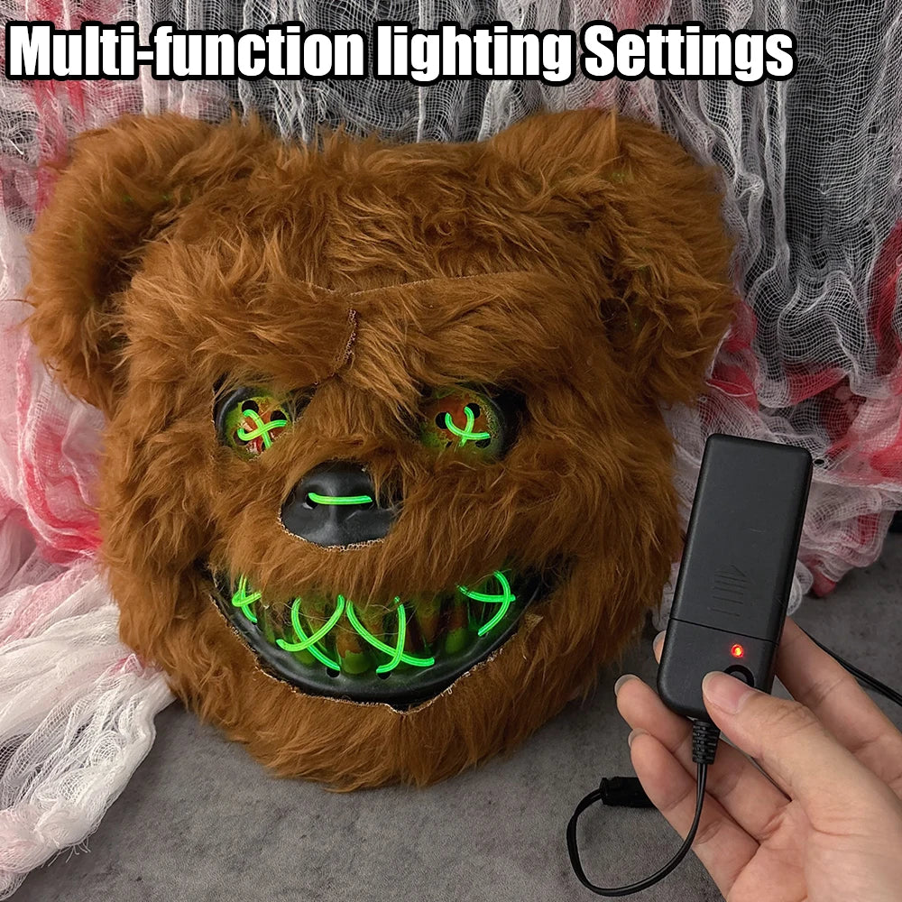 Halloween Plush Luminous Mask Terror Rabbit Bear LED Luminous Mask Plush Rabbit Halloween Party Cosplay Mask Party Photo Prop Quake