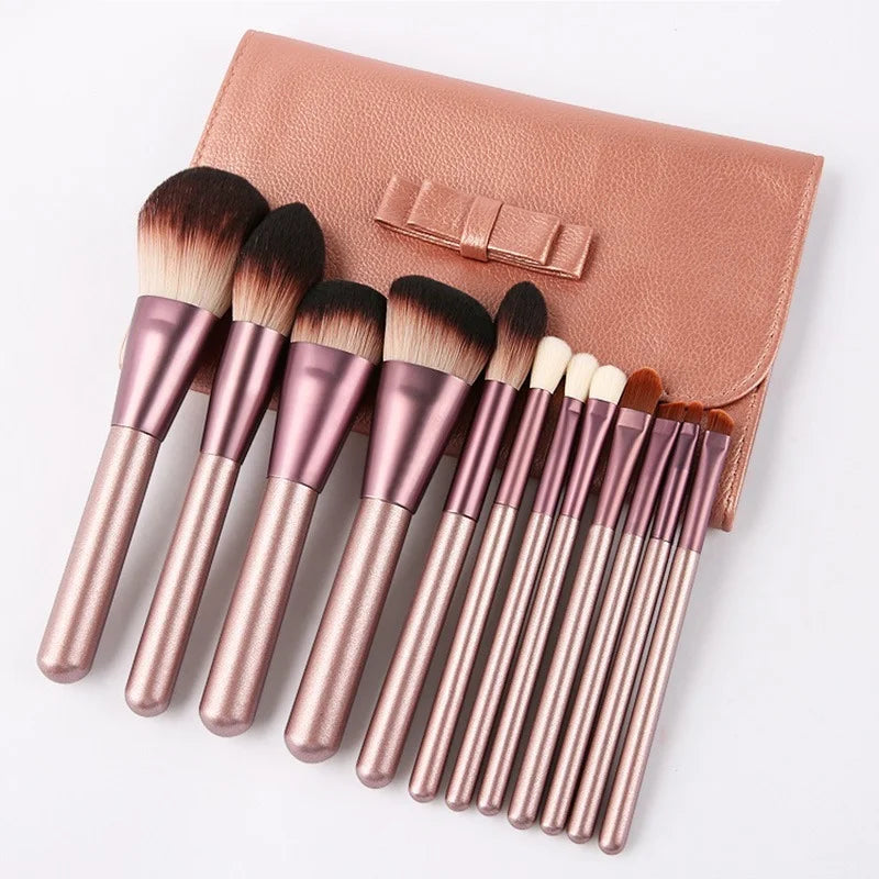 12Pcs/Set Makeup Brushes Foundation Eyebrow Lip Blusher Cosmetic Pink Beauty Makeup Brush Kit Quake with bag