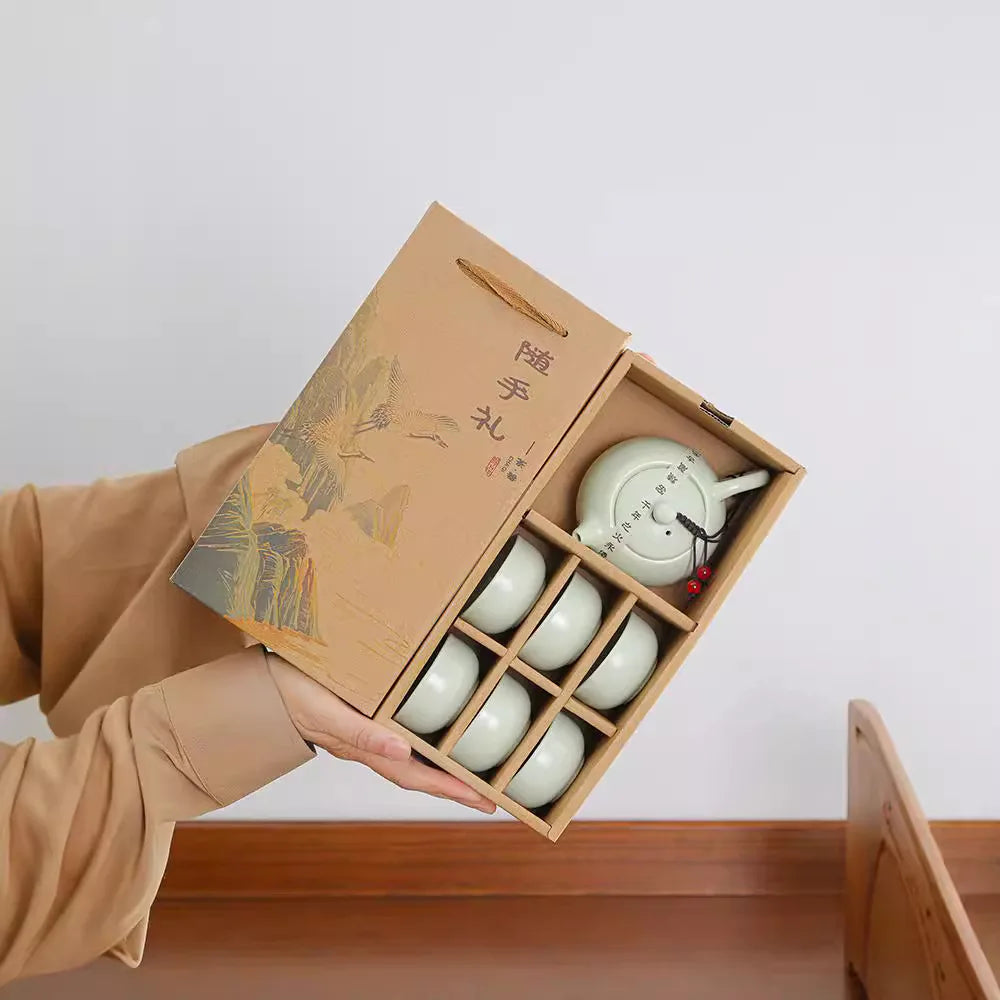 Portable travel Kung Fu tea set, business event companion, Mid-Autumn Festival opening event gift Quake