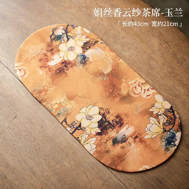 Double-sided Silk Fragrant Cloud Yarn Tea Mat Chinese Style Tea Table Heat Insulation Waterproof Mat Chinese Zen Dry Foam Mat Quake Tea Mat - Magnolia