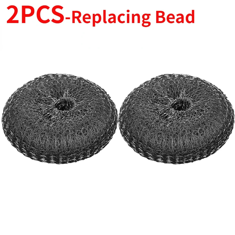 Steel Wire Ball Pot Brush Kitchen Pan Dishes Cleaning Brush Long Handle Metal Wool Scourer Strong Decontamination Cleaning Brush Quake 2PCS-Replacing Bead