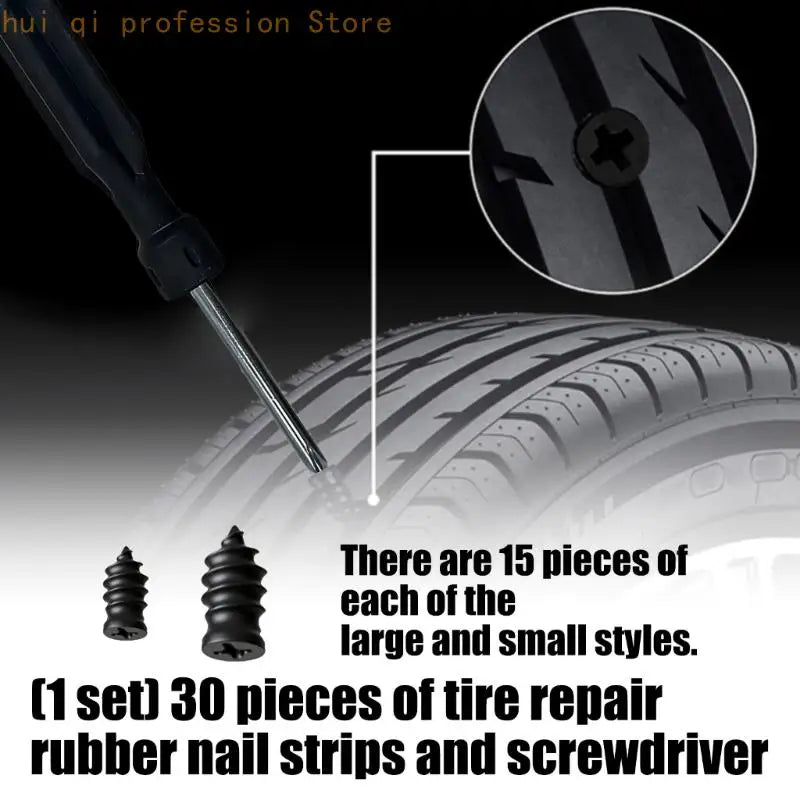 Carbon Steel Tire Plug With 30 Rubber Nails And Screwdriver For Vehicle H8WE Quake