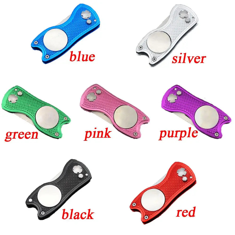 7Colors Solid Switchblade Stainless Steel Pitch Groove Cleaner Golf Pitchfork Putting Green Fork Divot Repair Tool Quake