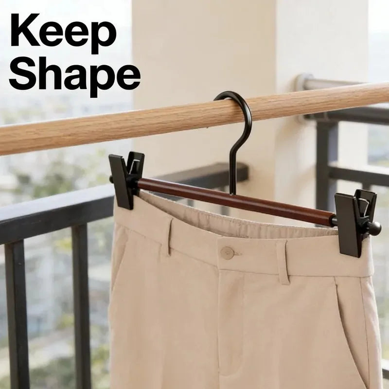 Anti-slip Space Saving Trouser Hangers Wood Iron Pant Hangers with Clip Household Windproof Multi-purpose Pants Underwear Clips Quake