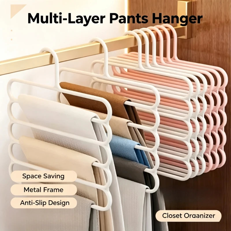 4PCS Household Multi-functional Pants Hanger Thick Non-slip Design Multi Layer Rack for Hanging Trousers Scarves in Wardrobe Quake