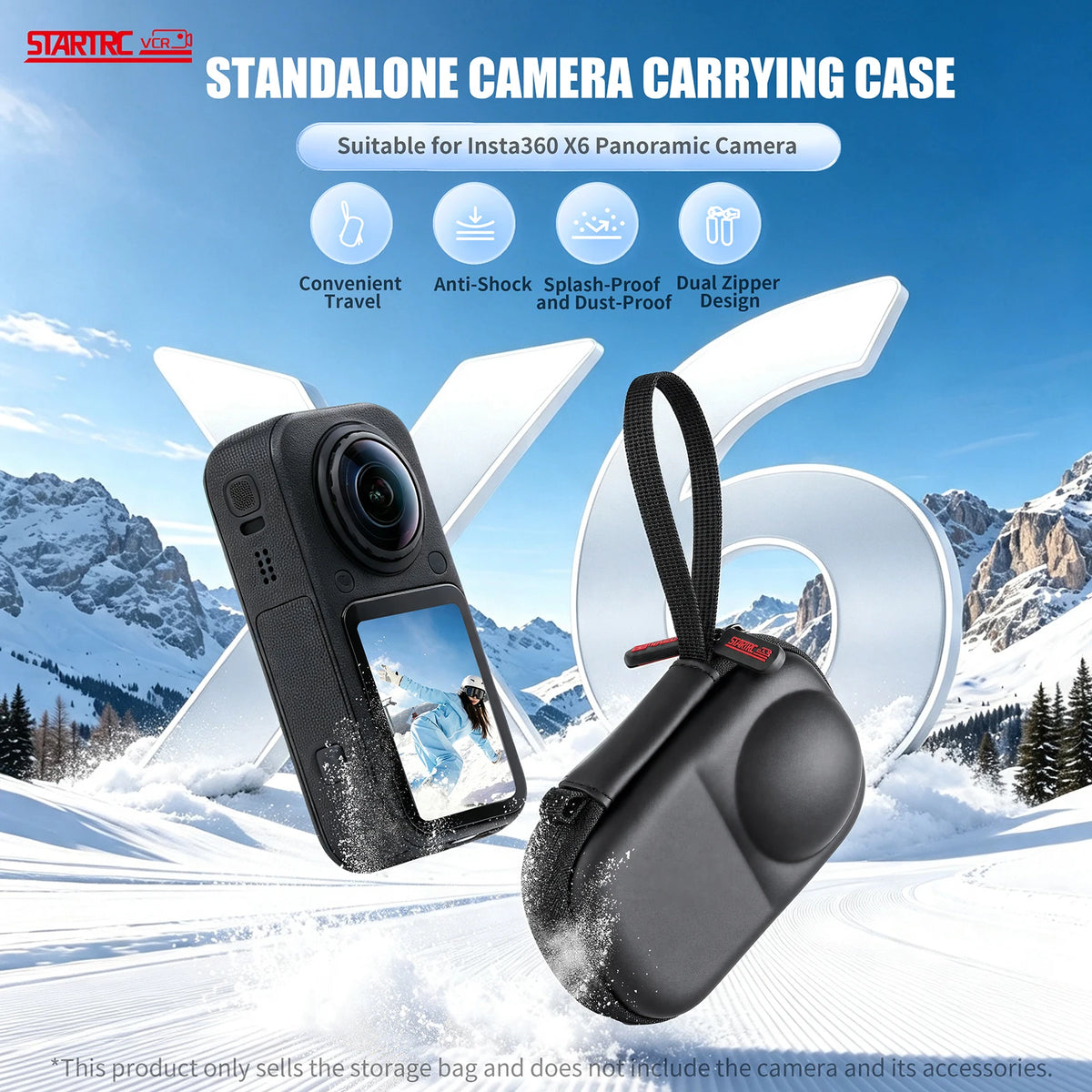 For Insta360 X6 Carrying Case Lightweight Pocket Action Camera Storage Bag with Hand Strap Outdoor Photography Accessories Quake