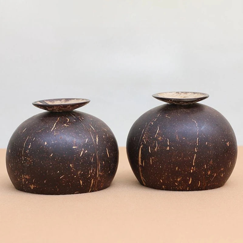 1PC Handmade Coconut Shell Goblet Cup with Base Japanese Style Bowl for Milkshake Dessert Salad Home Drink Cup Quake