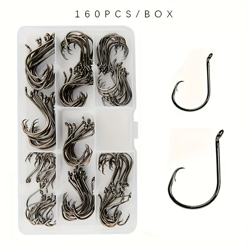 160pcs Stainless Steel Circle Hook Set, 2x Strong Offset Octopus Hooks for Sport Fishing - Corrosion-Resistant, Piercing Point D Quake 160pcs1box