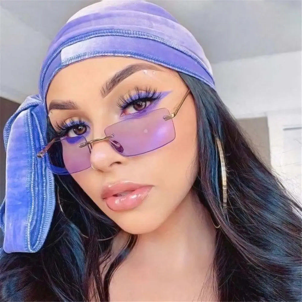 Fashion Rimless Rectangle Sunglasses Women Luxury Design Sun Glasses Ladies Retro Gradient Eyewear Summer UV400 Sun Shades Quake