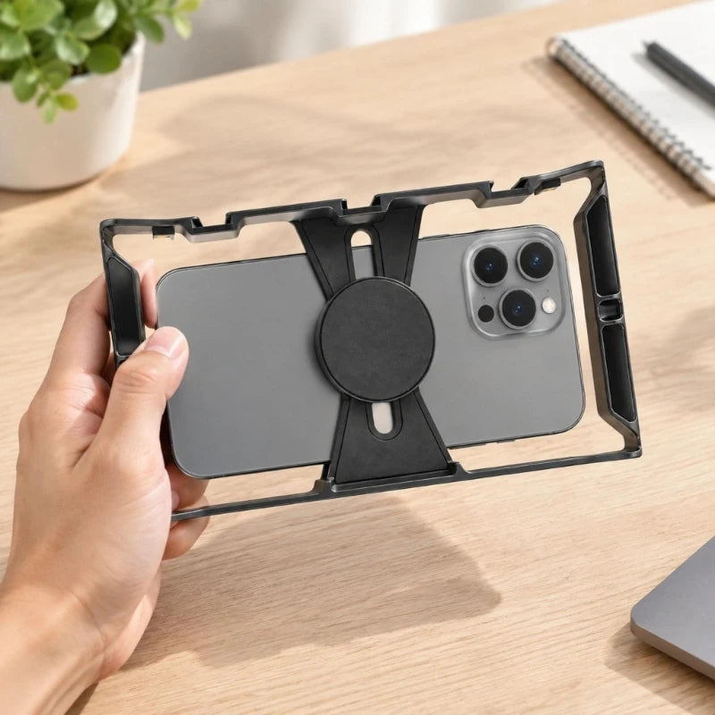 Hard Plastic Smartphone Video Cage with Phone Mount, Two Side Grips and Accessory Interfaces for Handheld or K1KF Quake CN