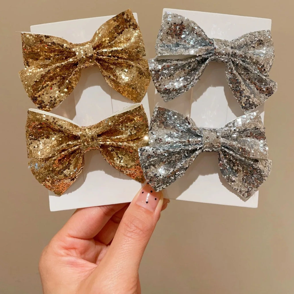 2pcs Gold Silver Bow Hair Side Clips Fashion Sweet Duckbill Clips Hair Styling Accessories Suitable for Women Girls Daily Wear Quake