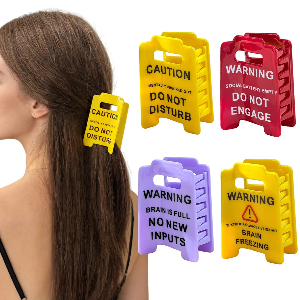 Plastic Warning Sign Grab Clip Personalized Creative Design Ponytail Hairpin Back of The Head Shark Clip Hair Style Accessories Quake