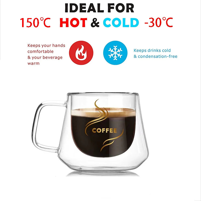 YWDL 180ml Double-Walled Heat-Resistant High Borosilicate Glass Coffee Cup Insulated Mug for Hot And Cold Beverages Tea Cup Quake