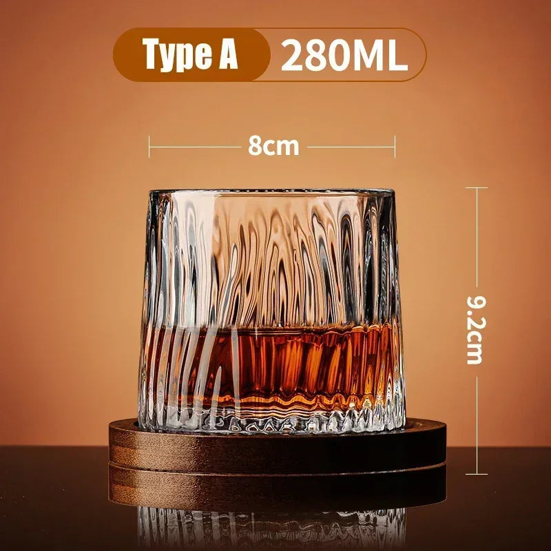 Crystal Drum with Base Whiskey Spin Wine Brandy Glass Bar Home Beverage Cup Quake Type A 280ml
