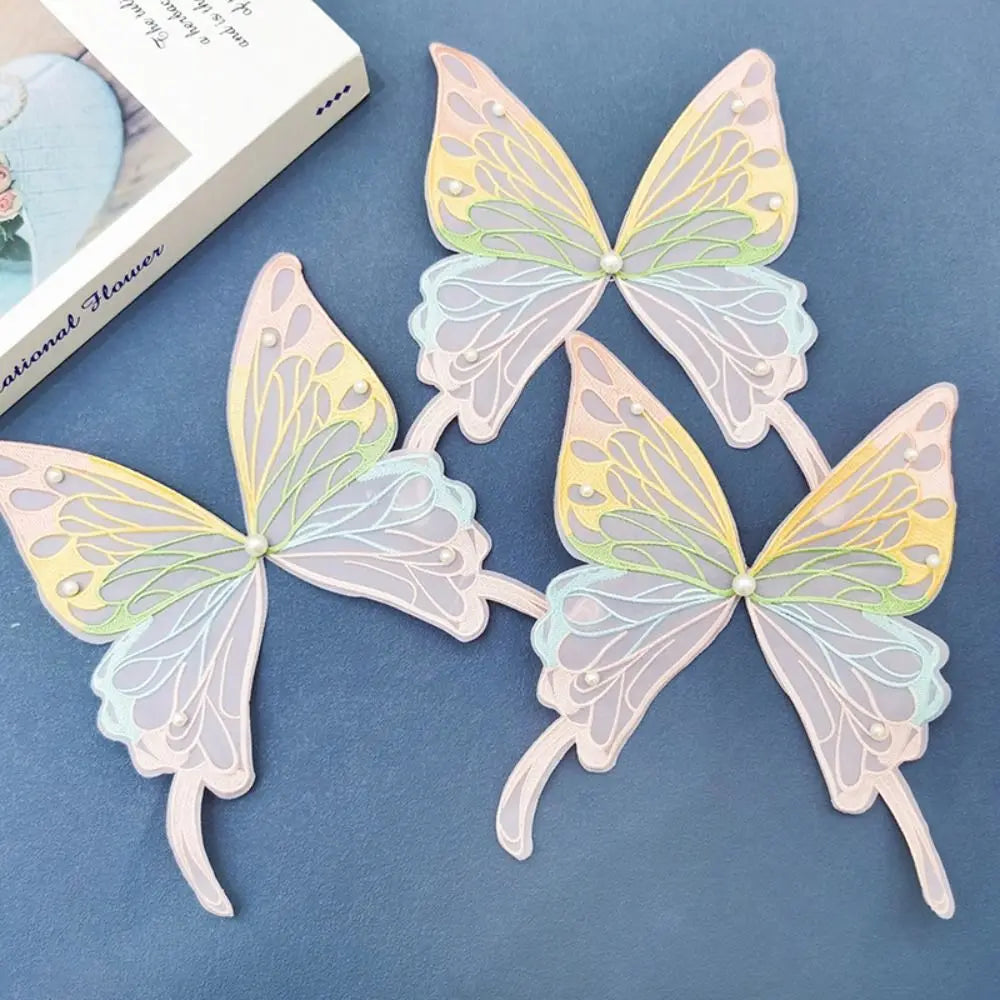 3D Embroidered Butterfly Collar Lace Fabric DIY Appliques Mesh Sew On Wedding Dress Lace Trim Patch Quake