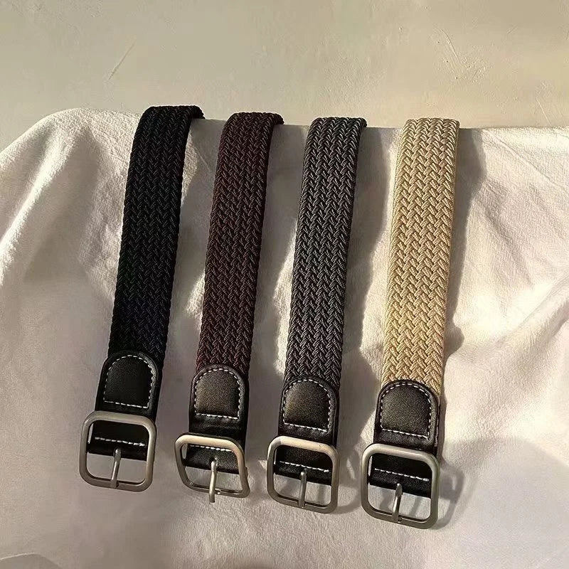 1pcs Unisex Woven Stretch Belts Fashion Square Pin Buckle Waistband for Casual Jeans Dress Daily Wear Quake