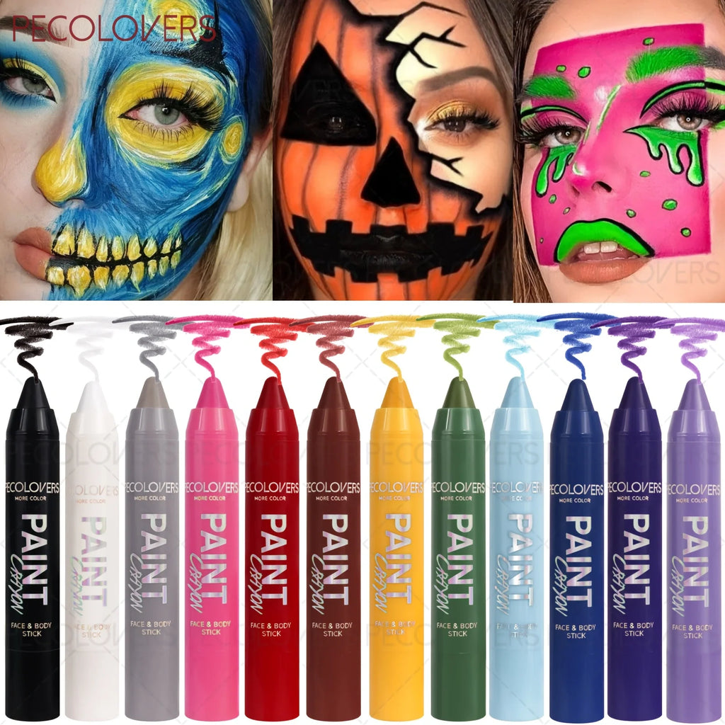 12 Pcs Colored Face Makeup Crayon Pen, Suitable for All Art Forms and Creativity High Rendering, Available on Face and Body Quake