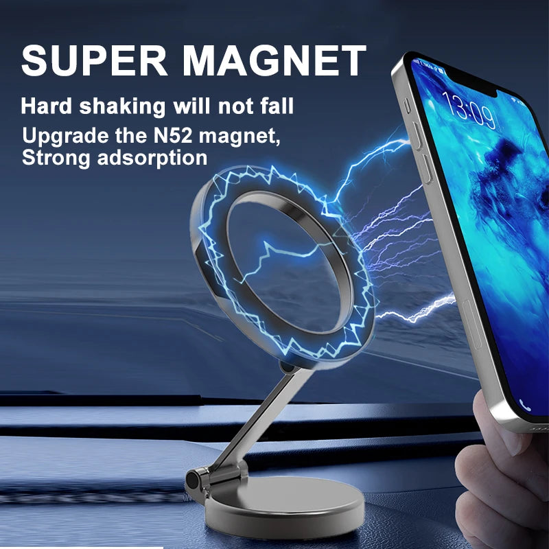 Zinc Alloy Folding Magnetic Car Compact Cell Phone Holder for MagSafe 360° Adjustable Magnetic Car Mount for iPhone 16/15/14/13 Quake