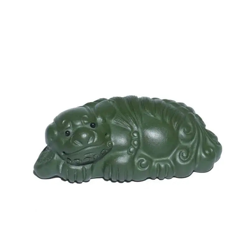 Zisha Tea Pet Pixiu Ornament Dark Green Clay Wealth-attracting Lion Tea Set Sculpture Craft Quake