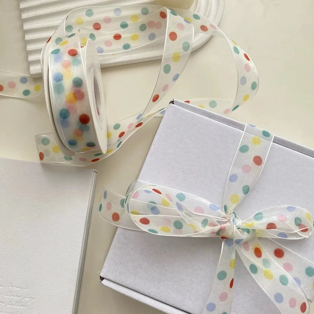 Colorful Gift Wrapping Ribbon Polka Dots Polyester Gift Box Decorative Ribbon Bowknot Clear Packaging Box Ribbon Valentine's Day Quake