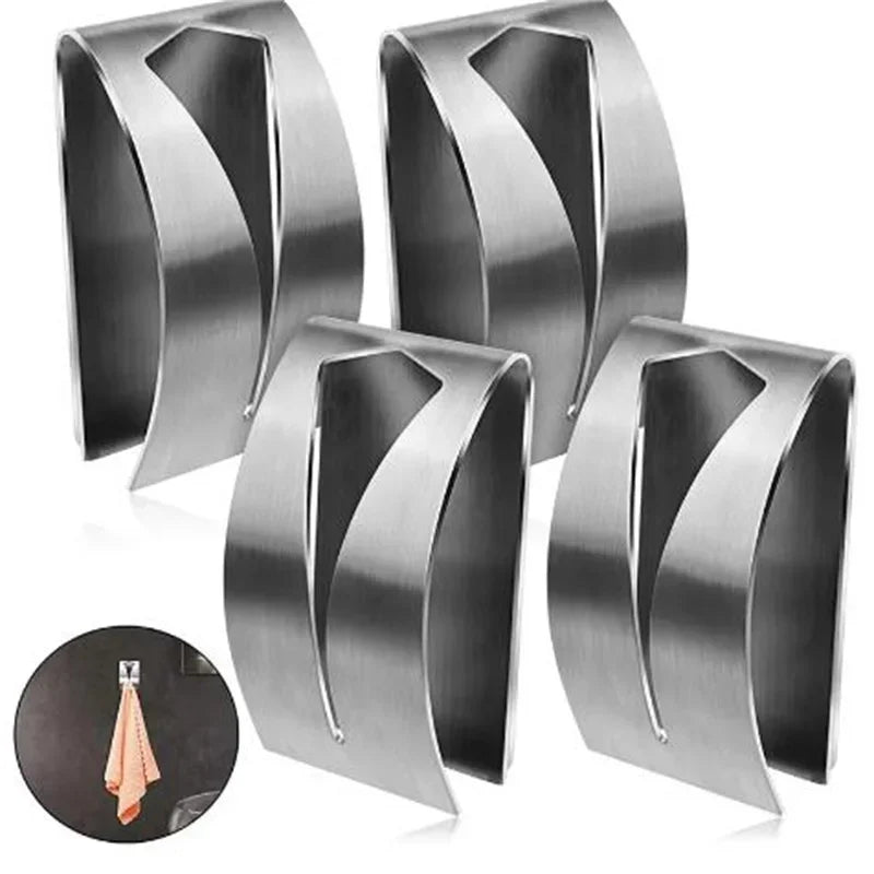 1PC Stainless Steel Towel Holder Hook Self Adhesive Clip Bathroom Cloth Hanger Household Wall Mounted Towel Rack Storage Quake
