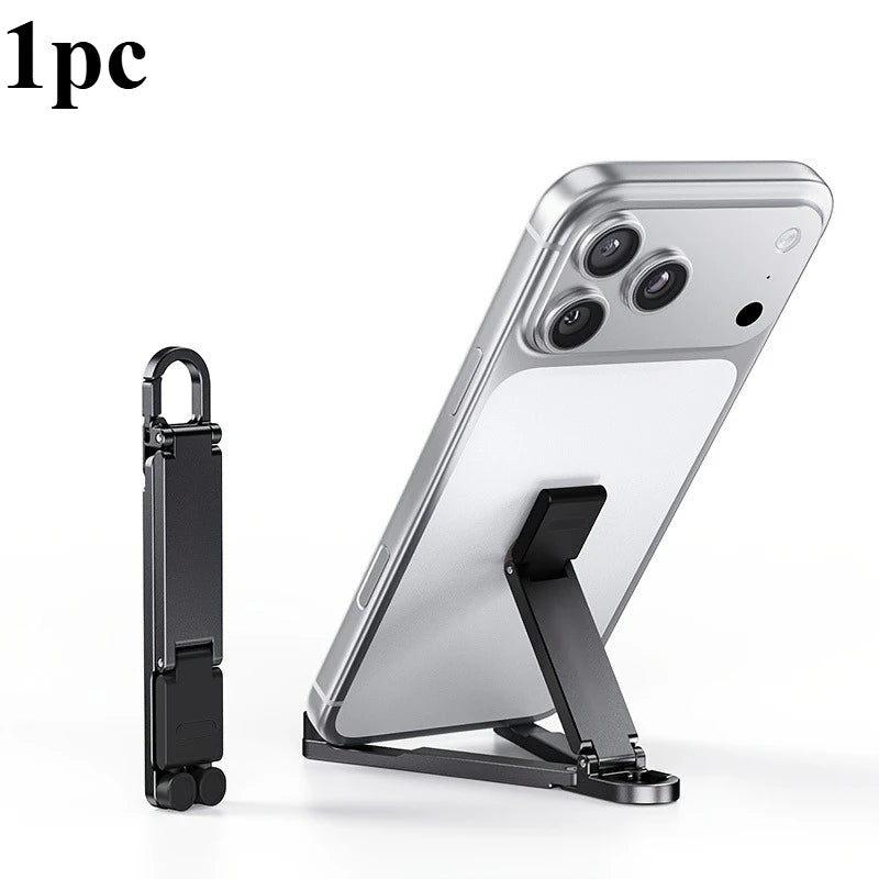 Foldable Keychain Phone Stand Multi-Angle Adjustable Lightweight Universal Phone Holder Triangle Bracket for Travel Quake Black