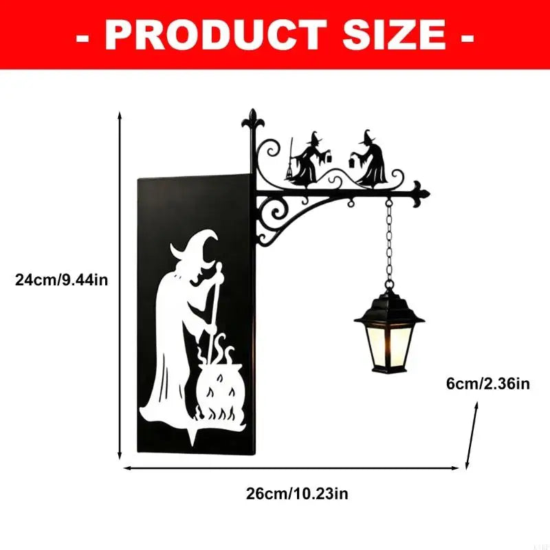 2 Piece Halloween Witch Bookend Set, Black Metal Book Dividers With Hanging Lantern Light for Bookshelf Reading Corners Quake