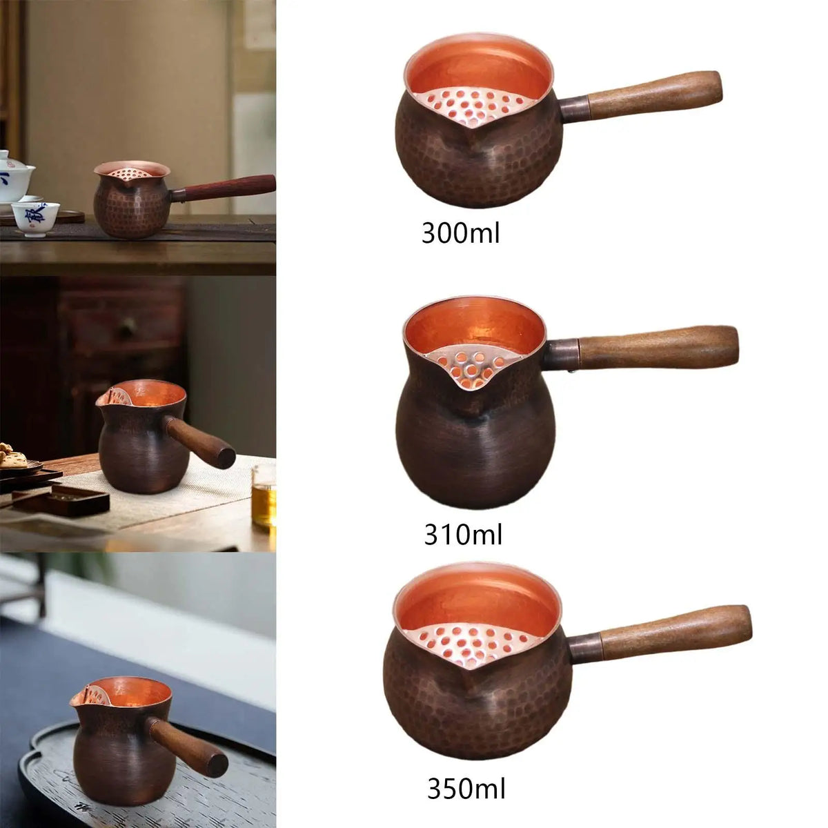 Copper Tea Kettle Hammered Tea Kettle with Side Handle 300-350ml Small Tea Boiler Teapot for Home Tea House Picnic Outdoor Quake