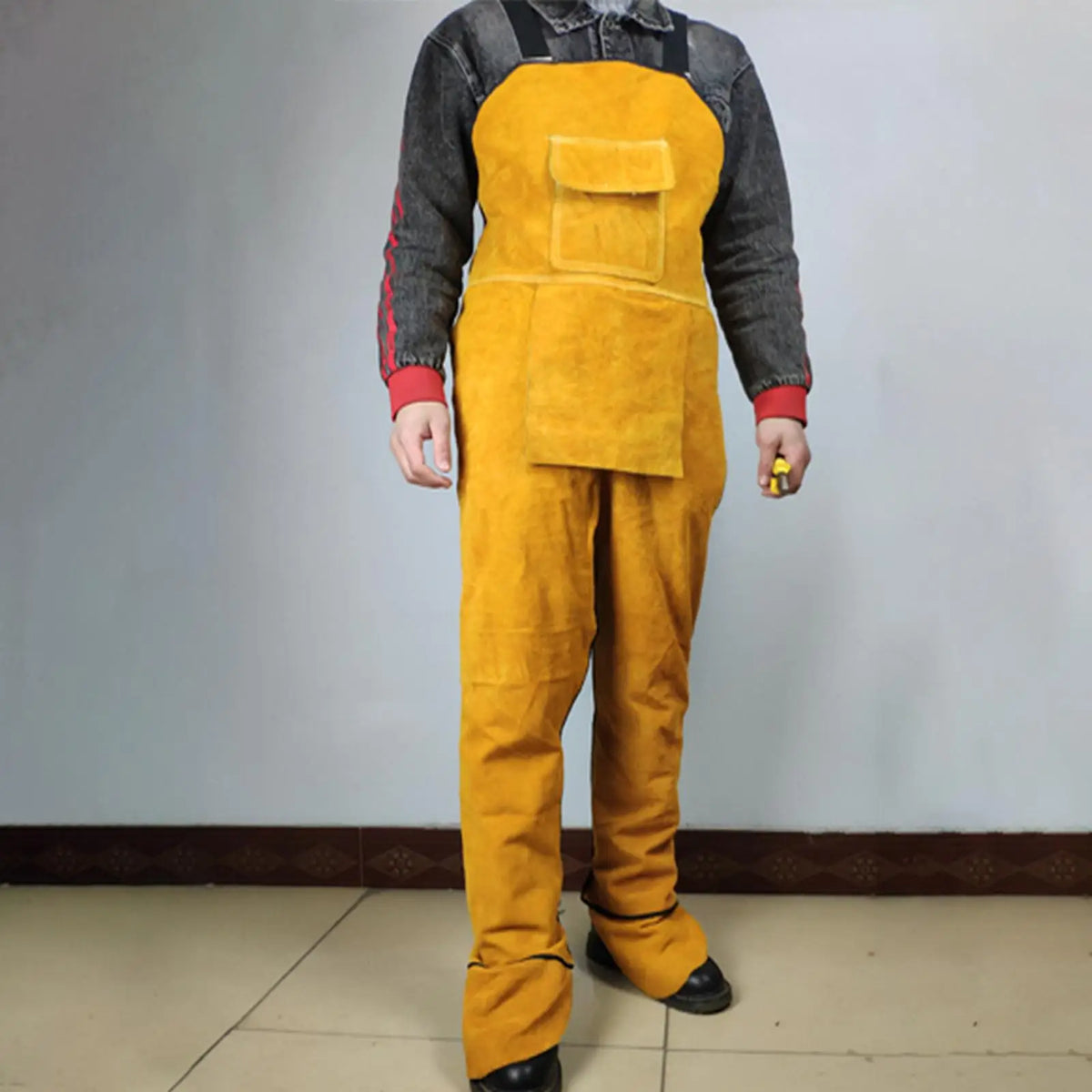 Heavy Duty Cowhide Leather Welding Apron Split Leg with Pockets Tool Yellow Quake
