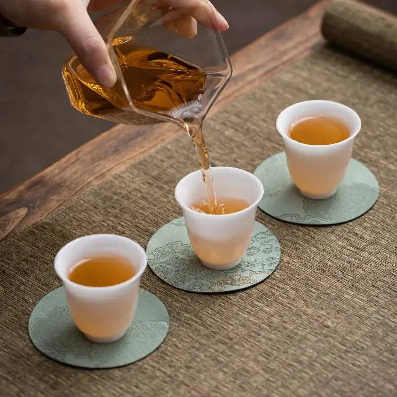 Chinese Tea Set Brocade Coaster Double-Sided Cup Mat Fabric Round Heat Insulation Mat Teapot Mat Diameter 8cm Traditional Quake