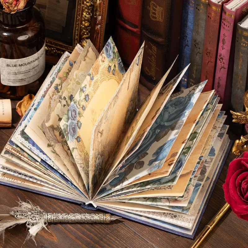 1set Vintage Rose Pattern Handmade Book Material Base Paper Handmade Book Office Supplies Quake