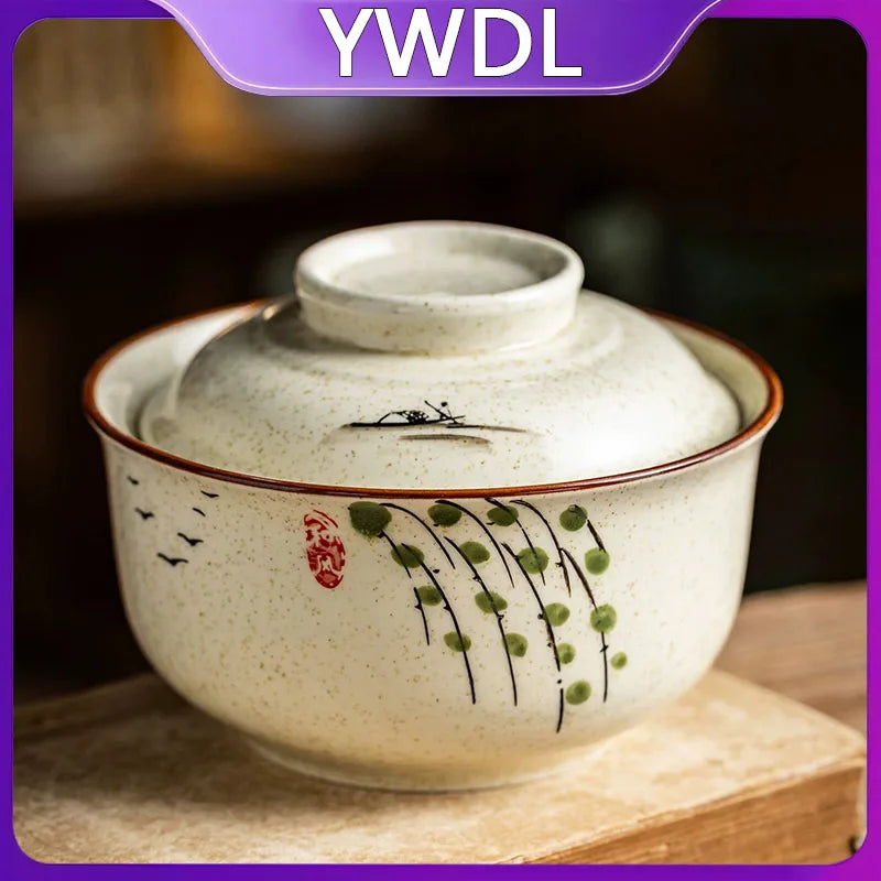 YWDL 750ml Japanese Style Ceramic Bowl With Lid Vintage Soup Bowl Microwave Safe Ramen Rice Serving Bowl For Home Kitchen Quake